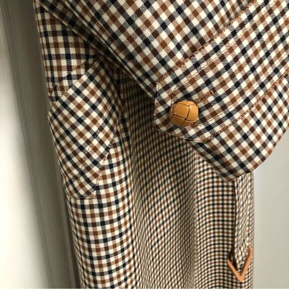 Nina Ricci Trench Coat Heritage Checkered Printed Wool Leather Trim Belted 42 - Picture 8 of 13